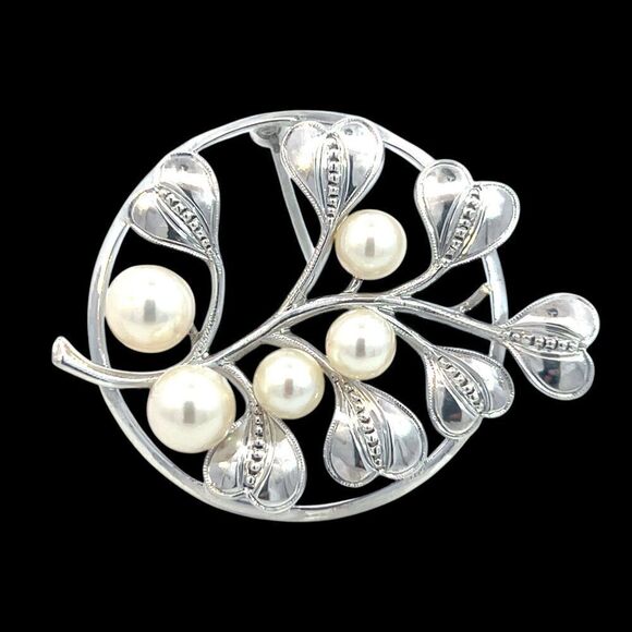 Mikimoto Estate Akoya Pearl Circular Flower Brooch Pin Sterling Silver M421 - Picture 6 of 12